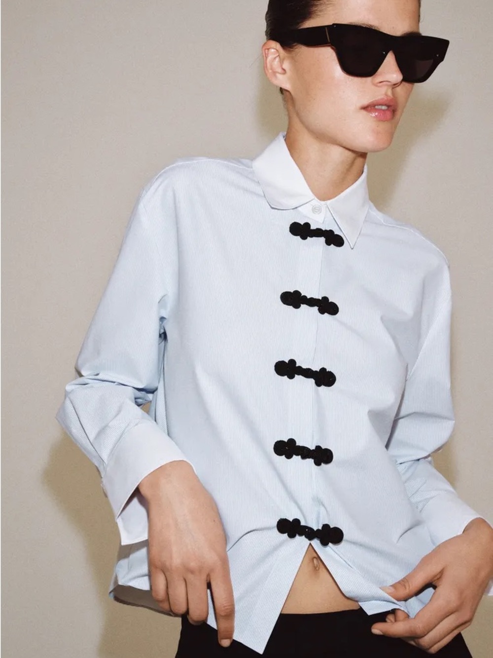 ZARA ZW COLLECTION SHIRT WITH CONTRAST FROG FASTENING